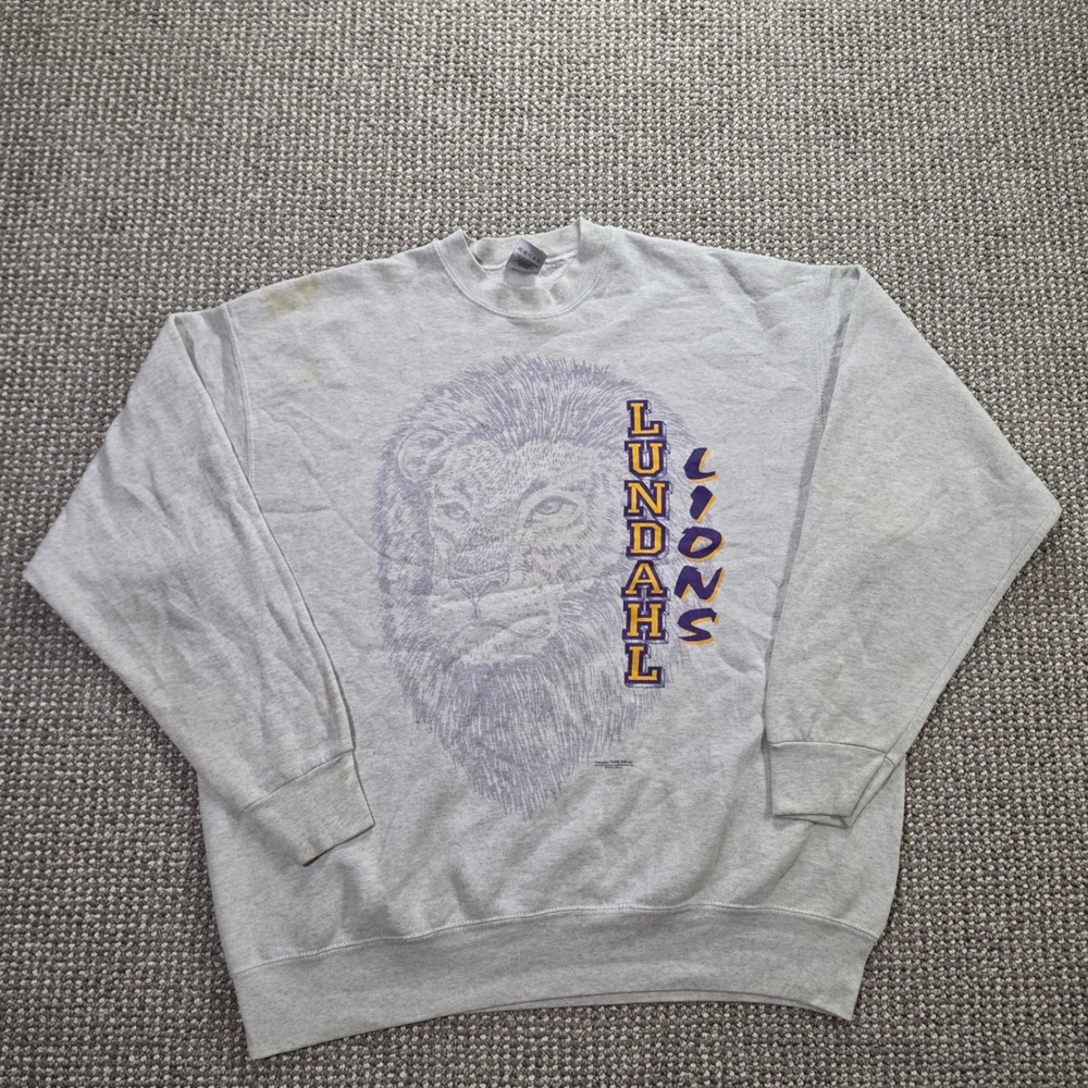 Vintage Lundahl Lions Fruit of the Loom Sweatshirt Mens XXL Gray Made  USA 90s